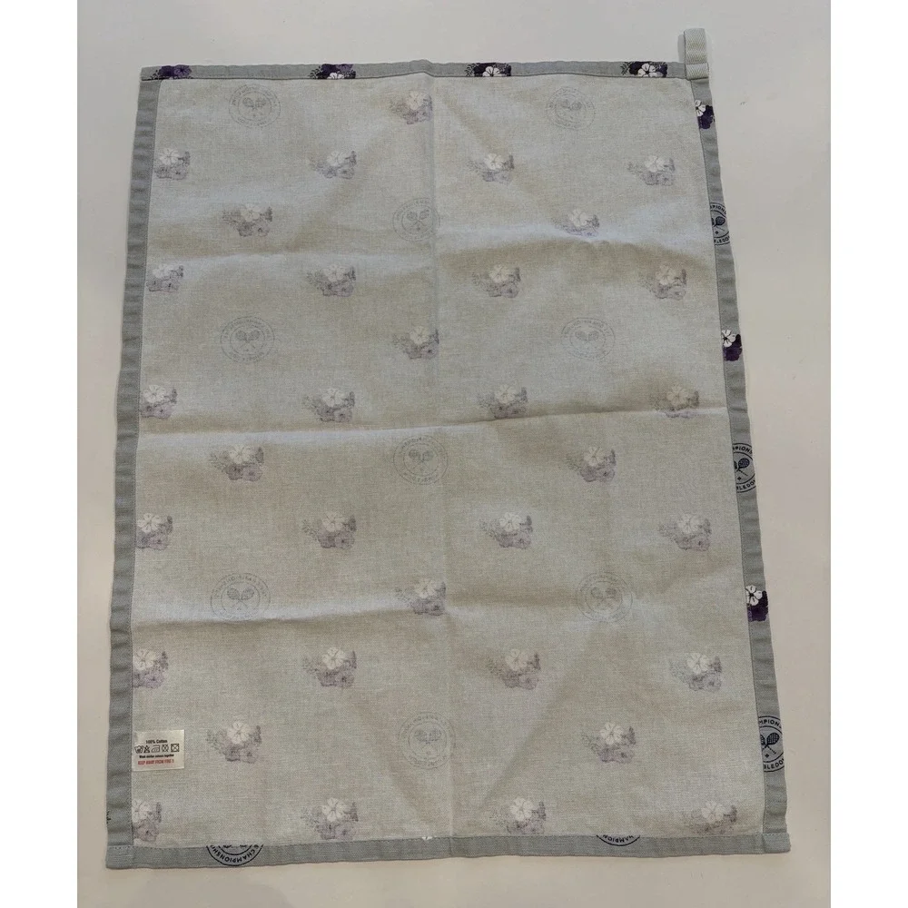 Wimbledon Championships Tea Towel Purple Floral Sage Green 100% Cotton